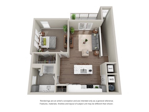 1 Bed Upper Corner Floor Plan at Tivoli Green Apartments & Townhomes, Mount Pleasant